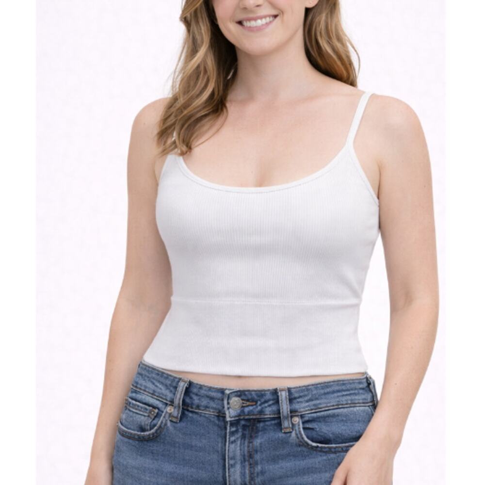 New NUX Women's White Ribbed Stretch Cropped Cami Top Size L